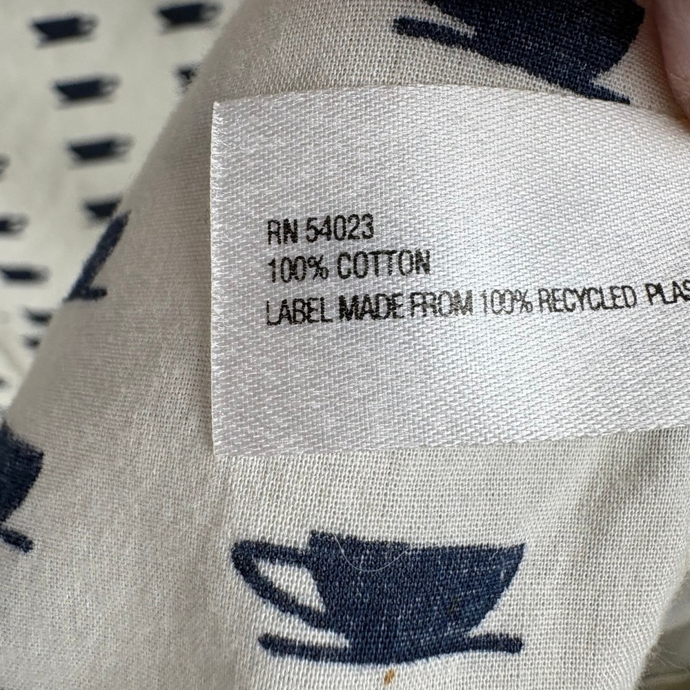 Gap Fitted Boyfriend Cup Print Button Down Shirt White Navy Preppy Cottagecore - Picture 4 of 8